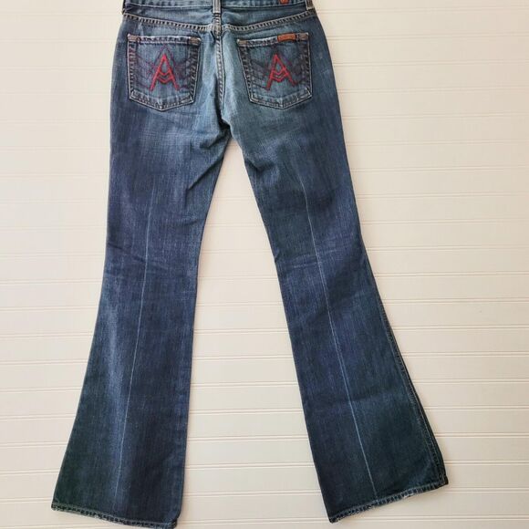 7 For all Mankind Womens Jeans Size 26 A Pocket Red Stitching Dark Wash Bootcut - Picture 7 of 12